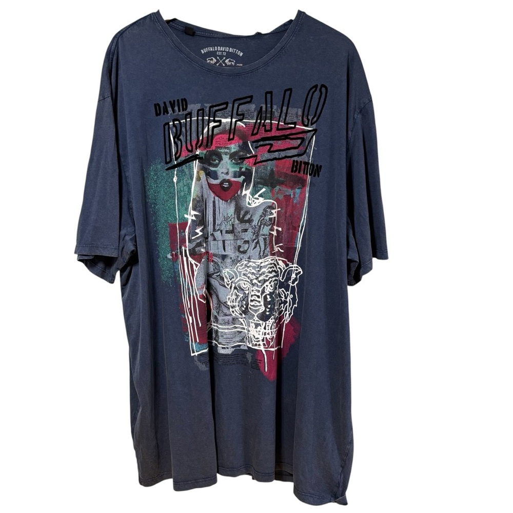 Buffalo David Bitton Mens Graphic T-Shirt Blue Tiger Art 2XLT New With Tags #615